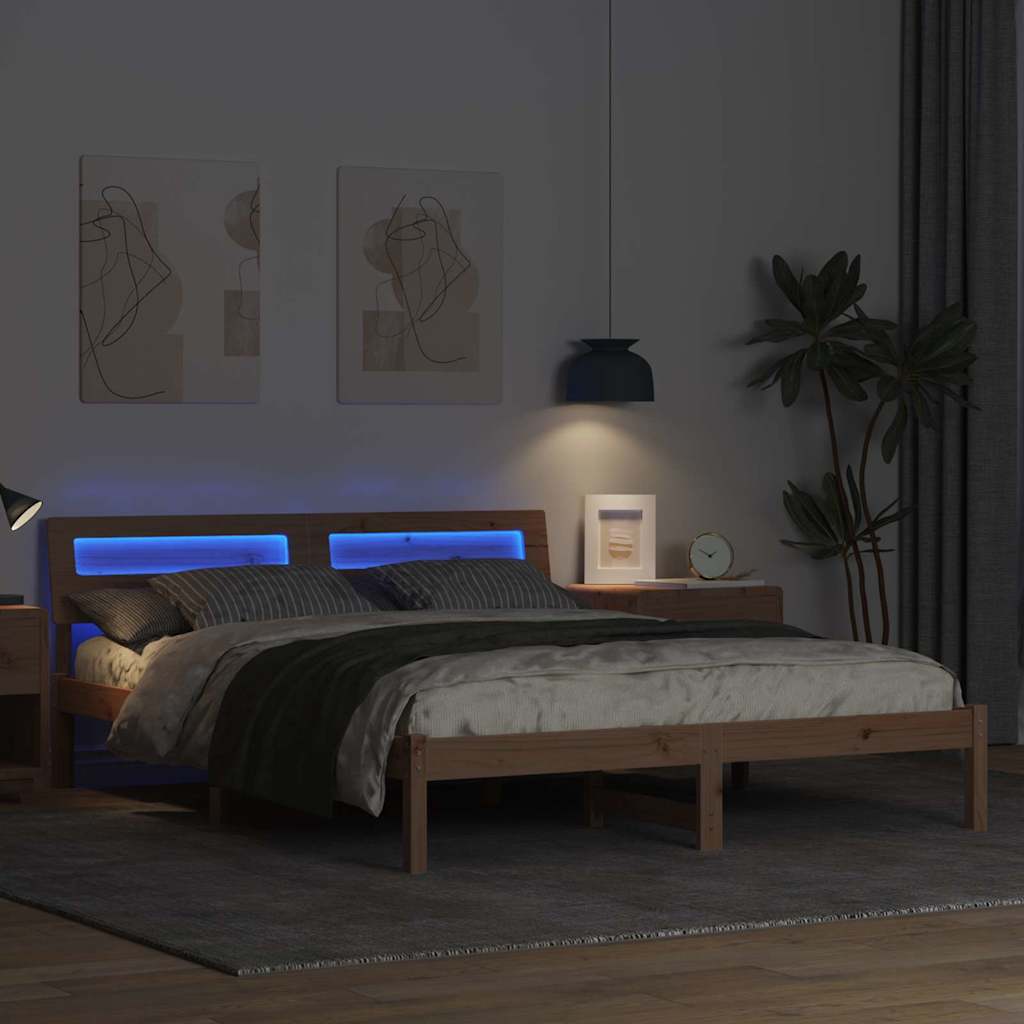 Bed Frame with Headboard Brown 160 x 200 cm Solid Pine Wood