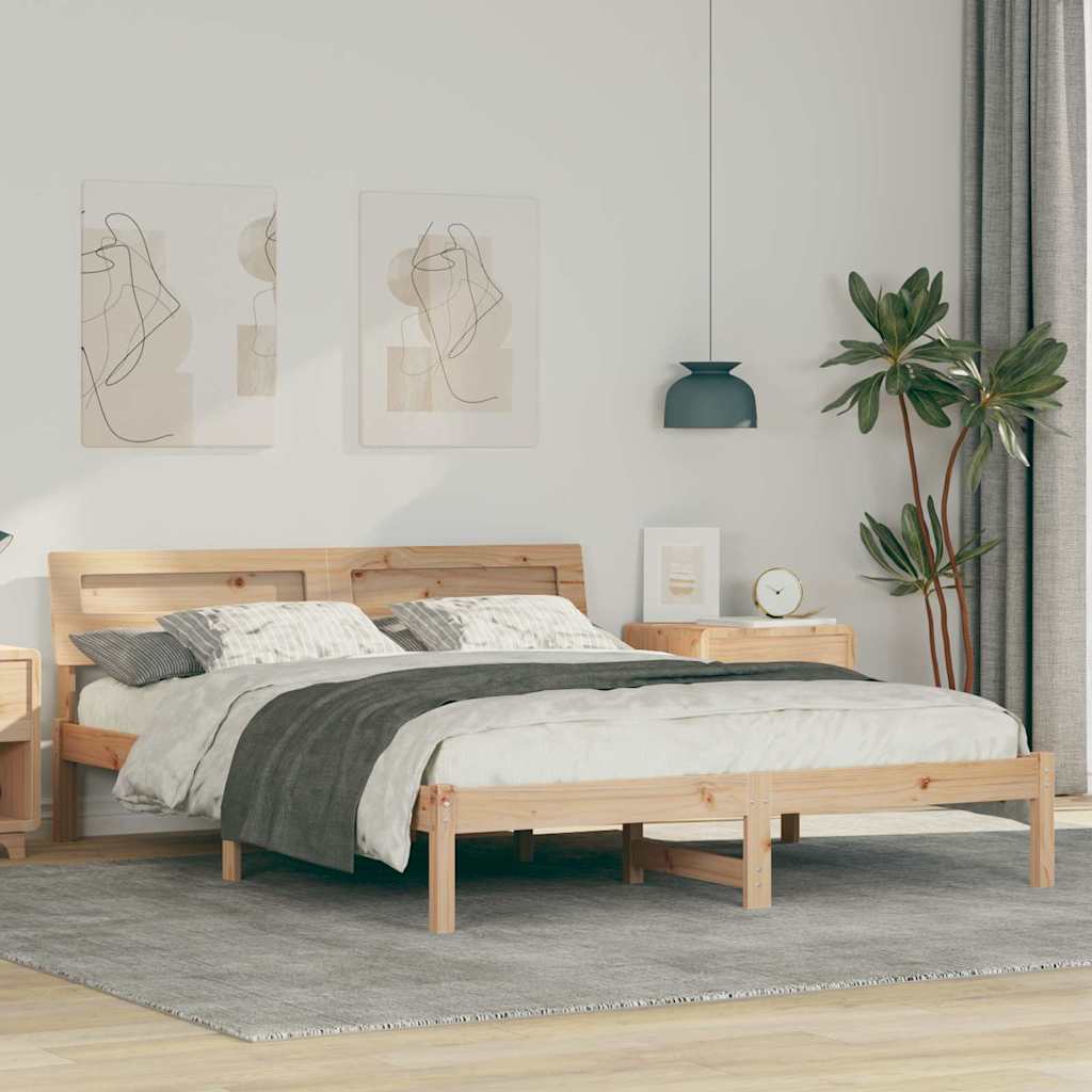 Bed Frame with Headboard Brown 160 x 200 cm Solid Pine Wood
