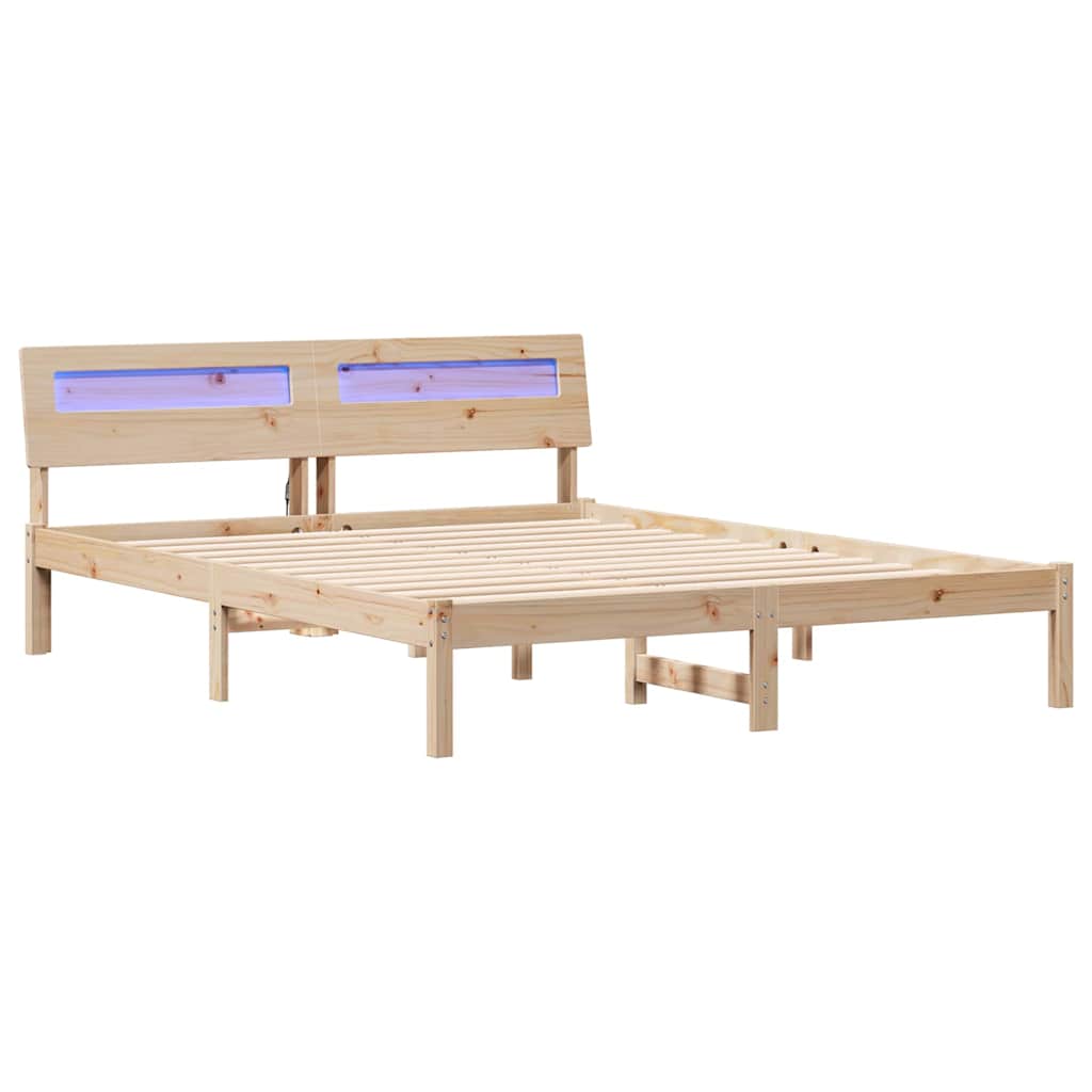 Bed Frame with Headboard Brown 160 x 200 cm Solid Pine Wood
