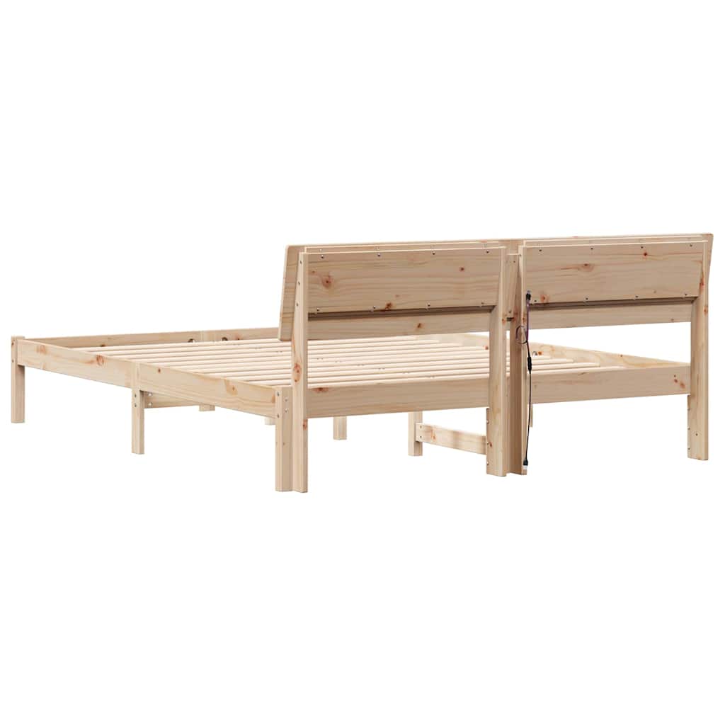 Bed Frame with Headboard Brown 160 x 200 cm Solid Pine Wood