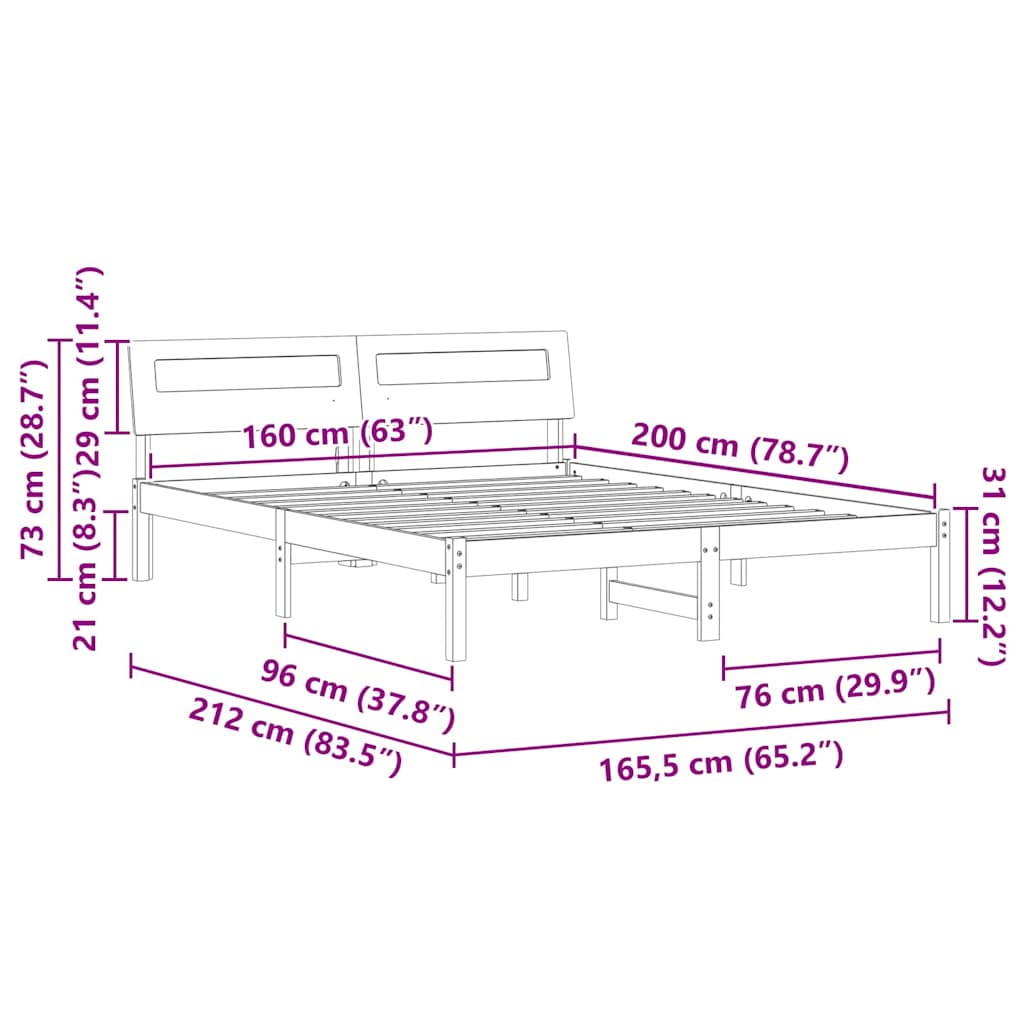 Bed Frame with Headboard Brown 160 x 200 cm Solid Pine Wood