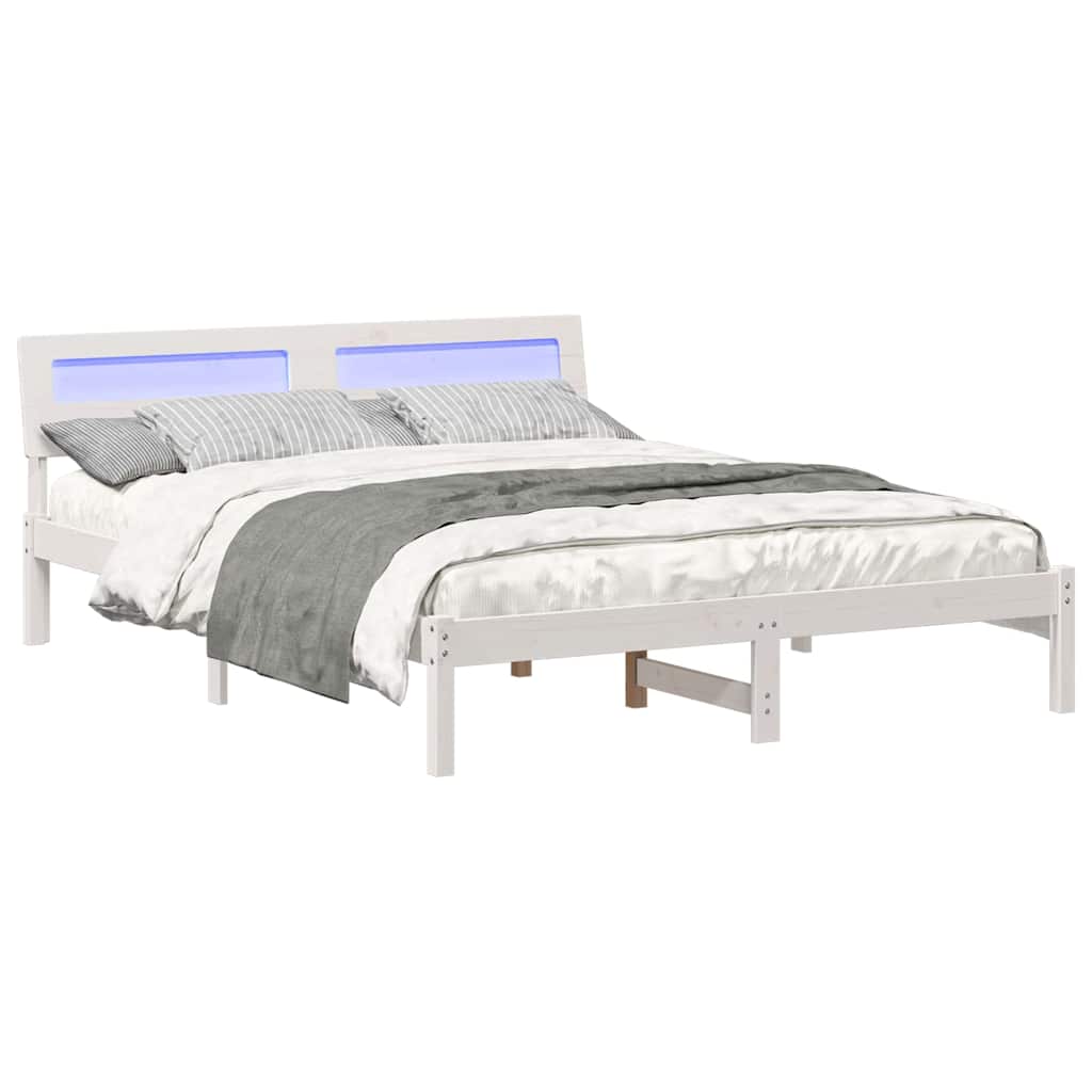 Bed Frame with Headboard White 160 x 200 cm Solid Pine Wood