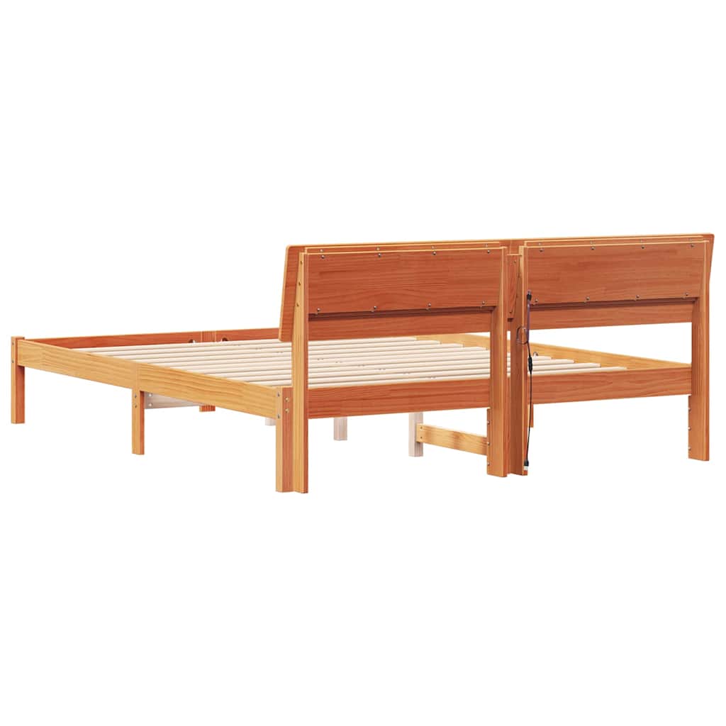 Bed Frame with Headboard Wax Brown 160 x 200 cm Solid Pine Wood