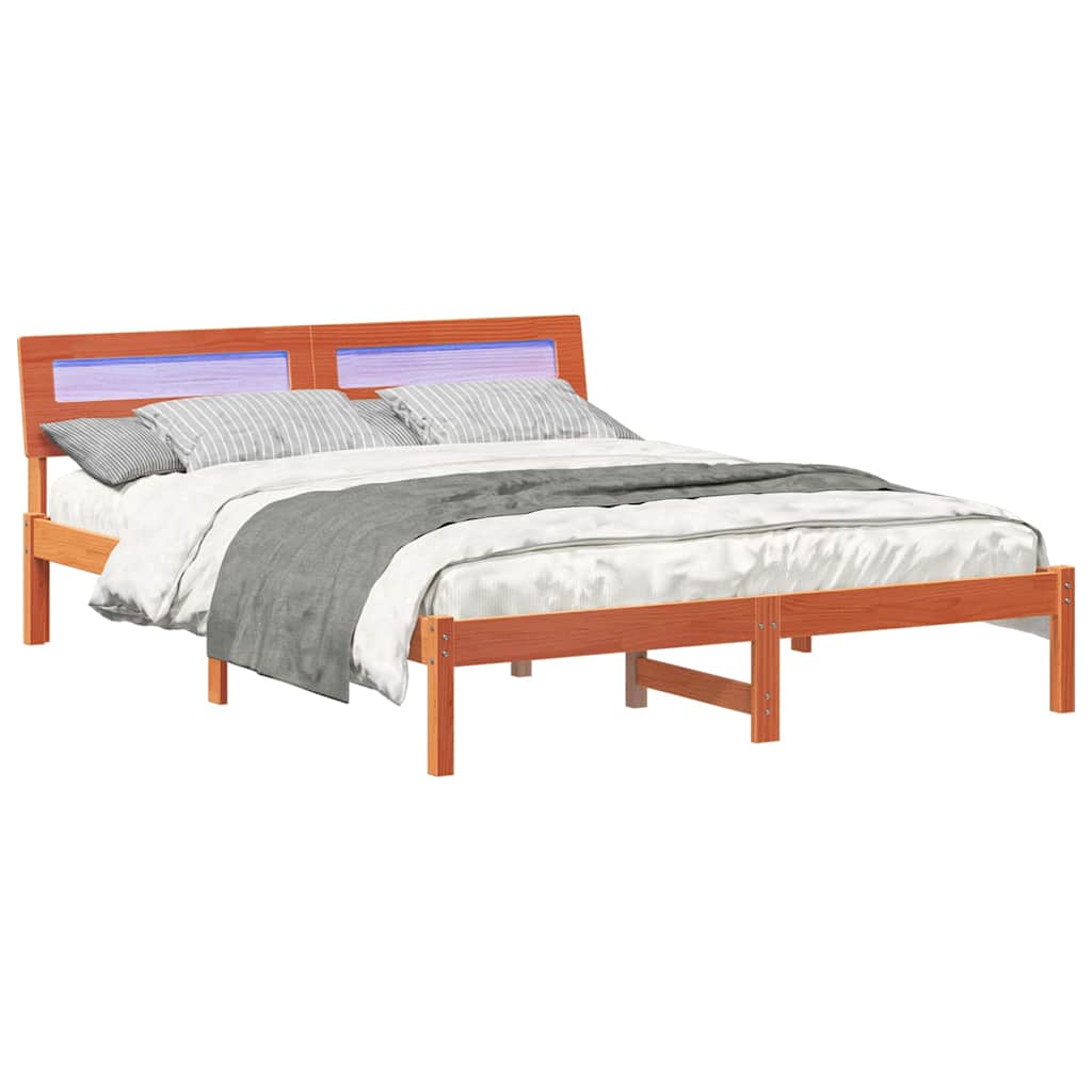 Bed Frame with Headboard Wax Brown 160 x 200 cm Solid Pine Wood
