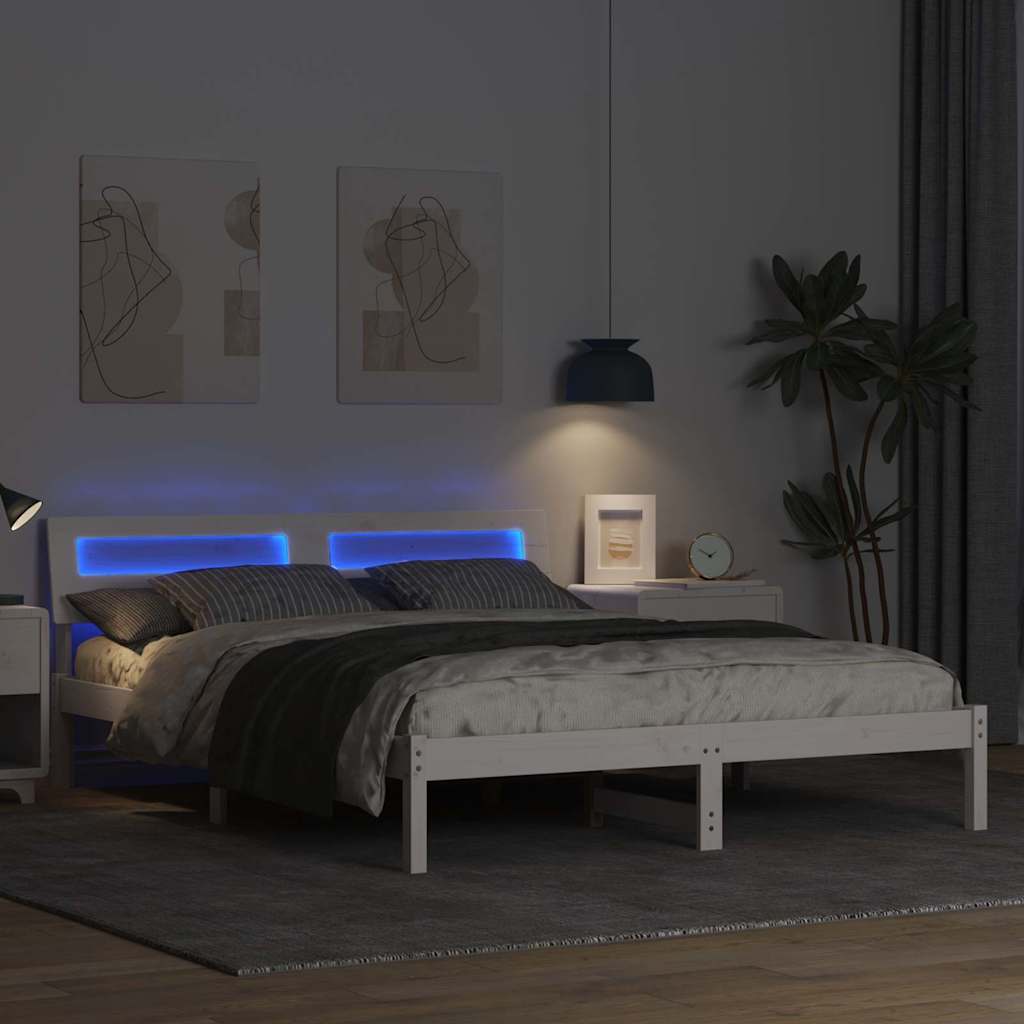 Bed Frame with Headboard White 150 x 200 cm Solid Pine Wood
