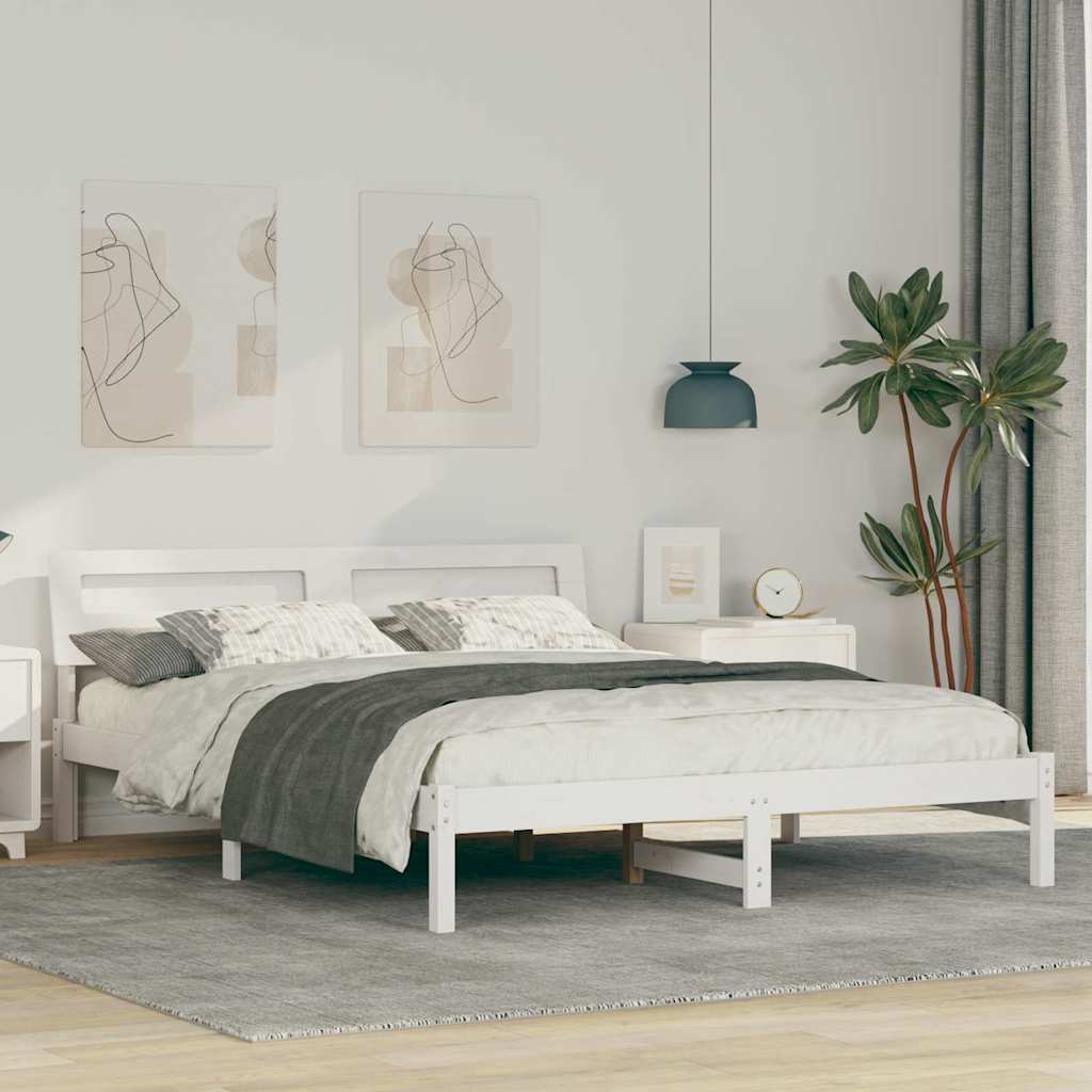 Bed Frame with Headboard White 150 x 200 cm Solid Pine Wood