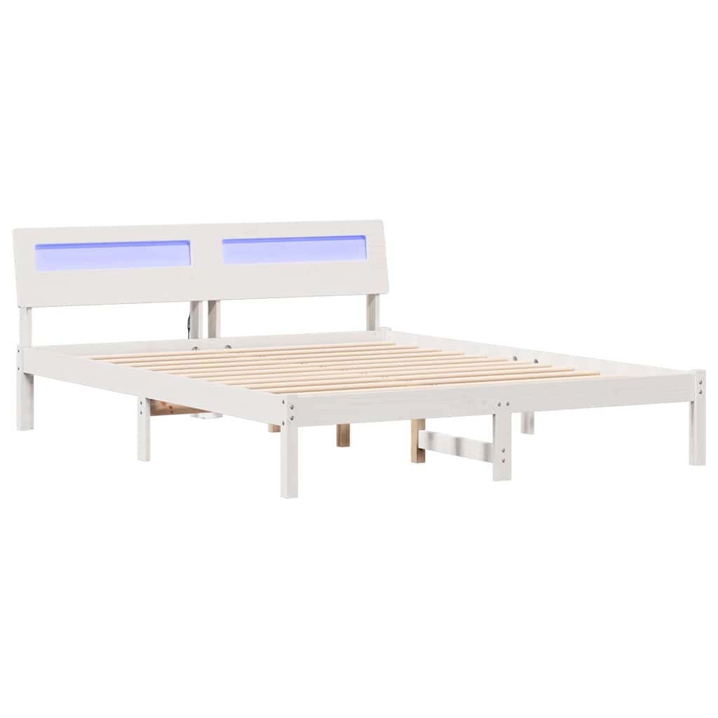 Bed Frame with Headboard White 150 x 200 cm Solid Pine Wood