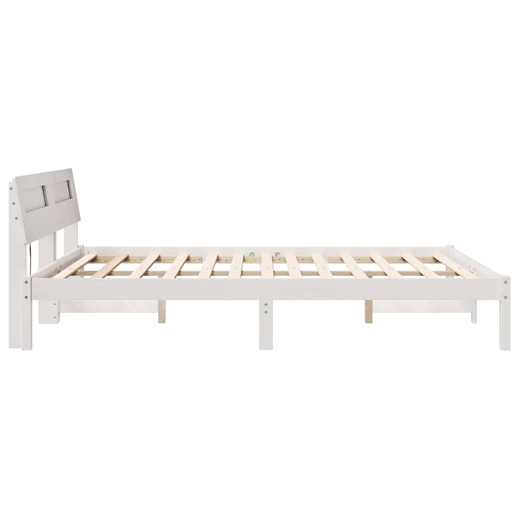 Bed Frame with Headboard White 150 x 200 cm Solid Pine Wood