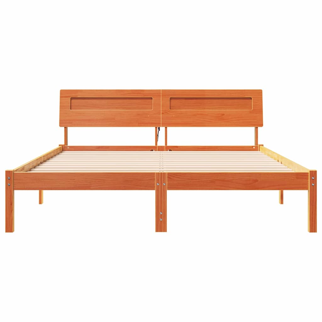 Bed Frame with Headboard Wax Brown 150 x 200 cm Solid Pine Wood