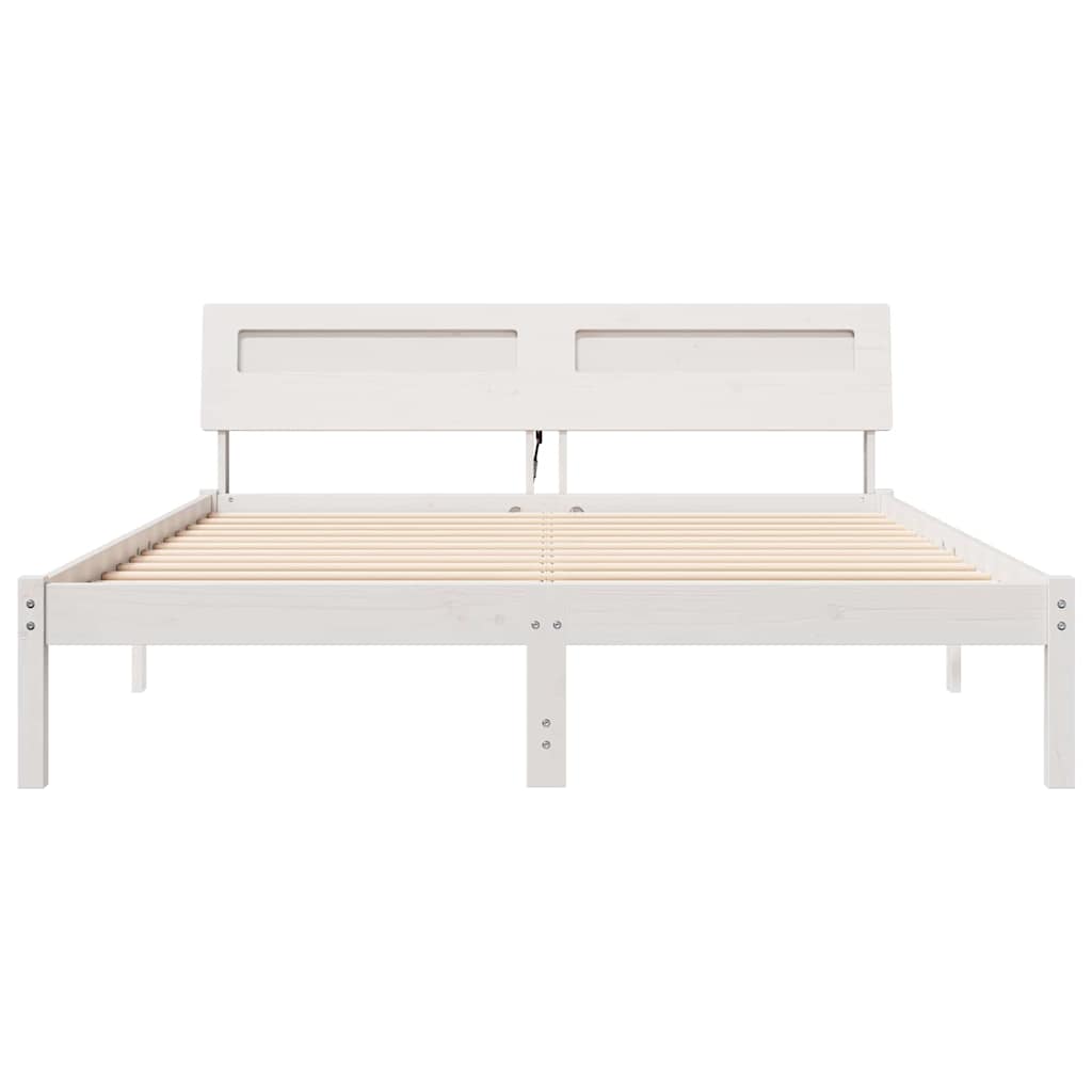 Bed Frame with Headboard White 140 x 200 cm Solid Pine Wood