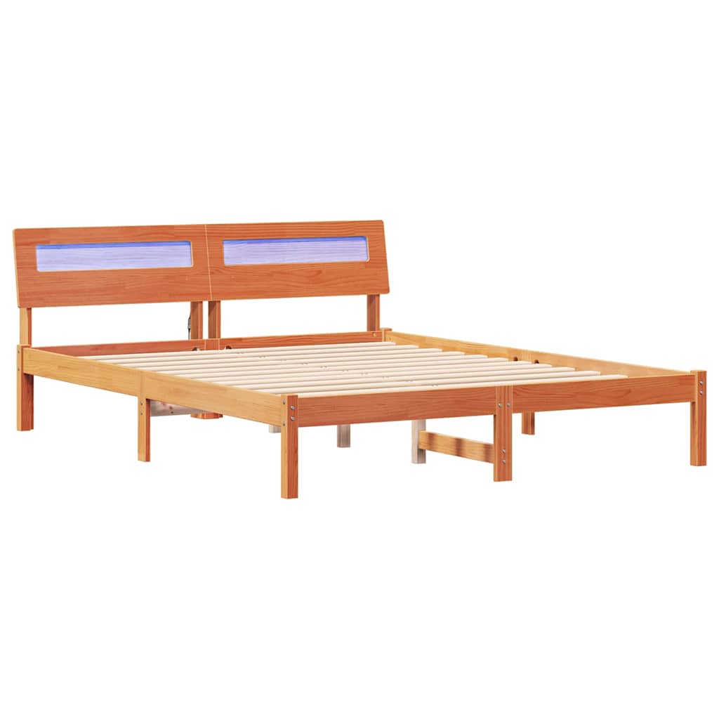 Bed Frame with Headboard Wax Brown 140 x 200 cm Solid Pine Wood