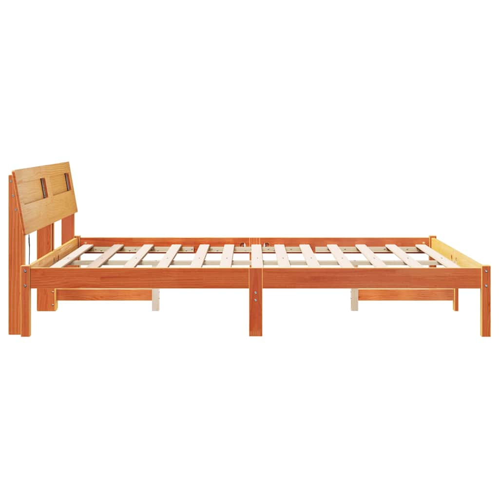 Bed Frame with Headboard Wax Brown 140 x 200 cm Solid Pine Wood