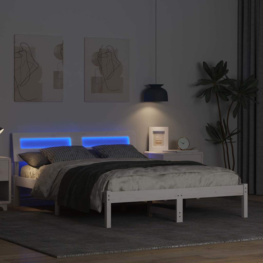 Bed Frame with Headboard White 120 x 200 cm Solid Pine Wood