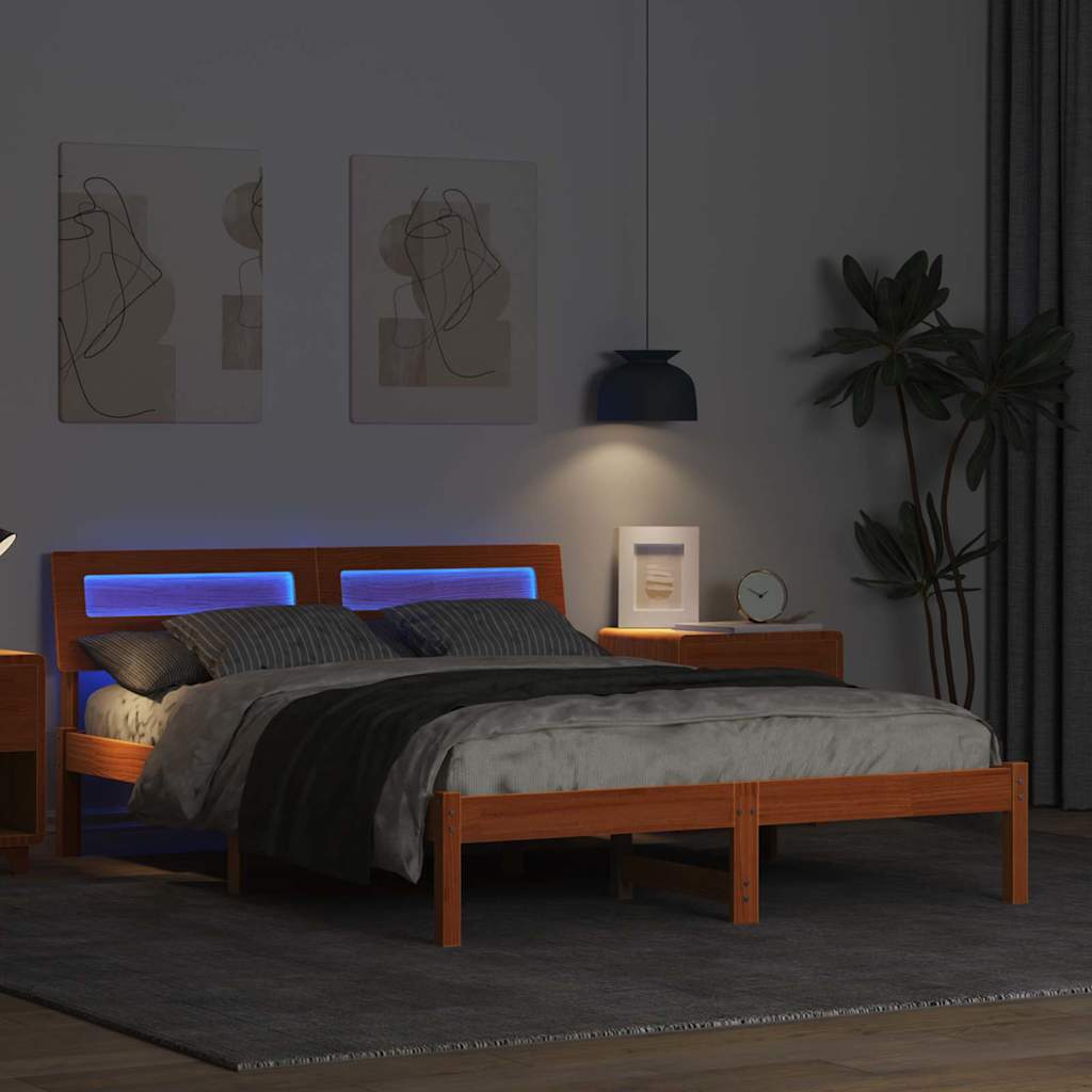 Bed Frame with Headboard Wax Brown 120 x 200 cm Solid Pine Wood