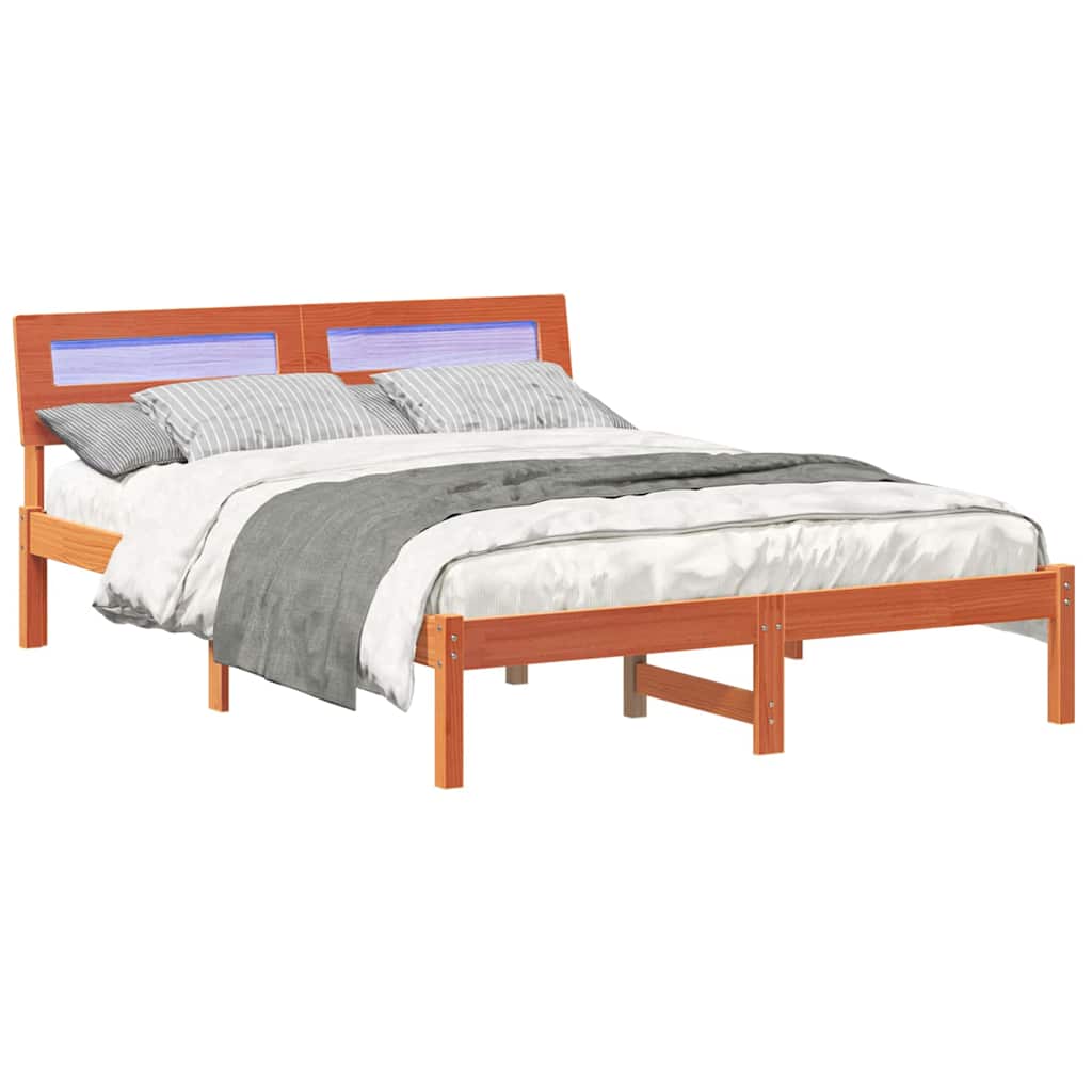 Bed Frame with Headboard Wax Brown 120 x 200 cm Solid Pine Wood