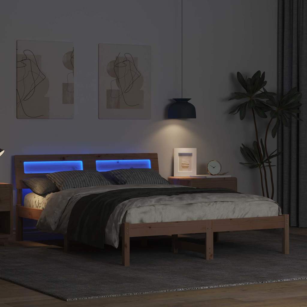 Bed Frame with Headboard Brown 140 x 190 cm Solid Pine Wood