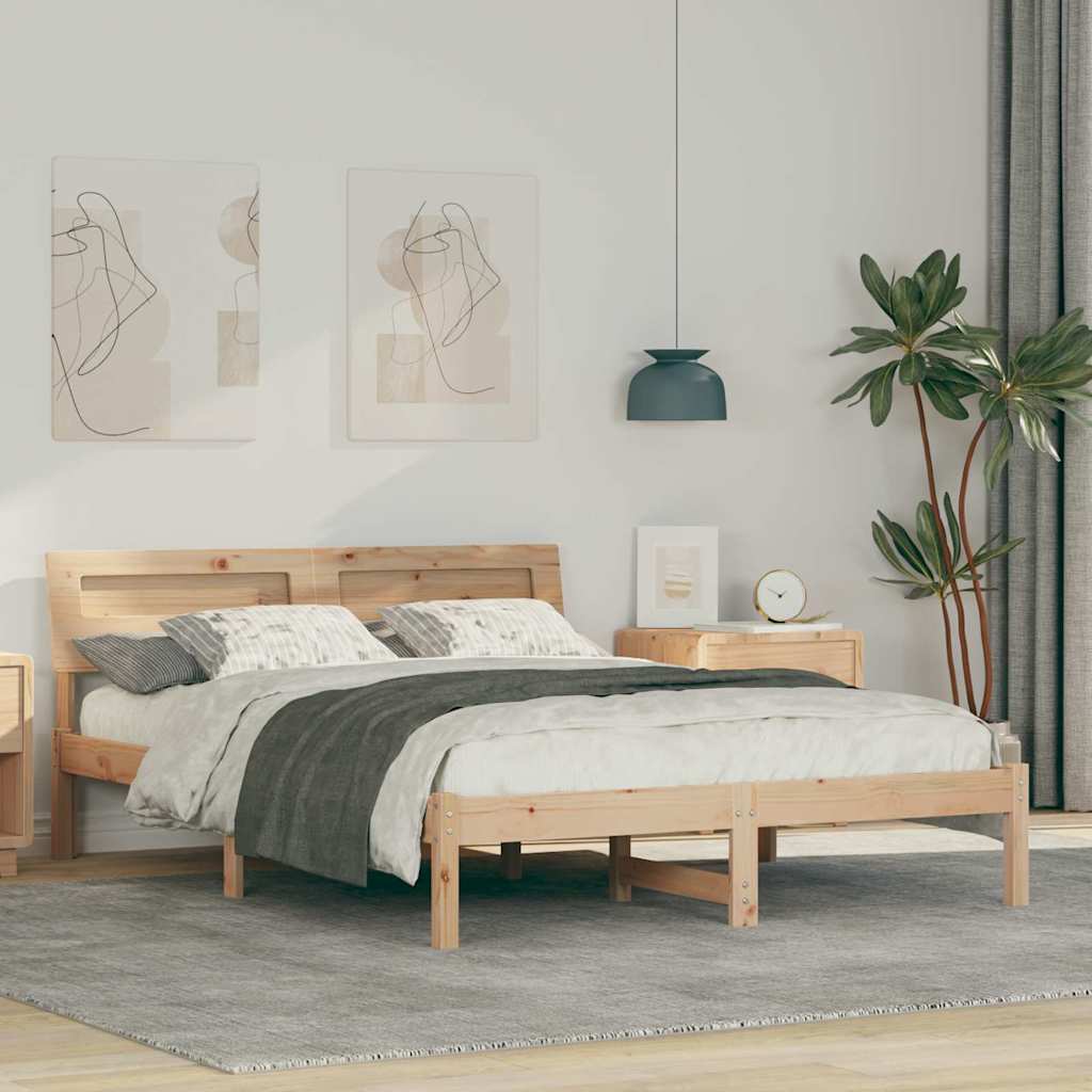 Bed Frame with Headboard Brown 140 x 190 cm Solid Pine Wood