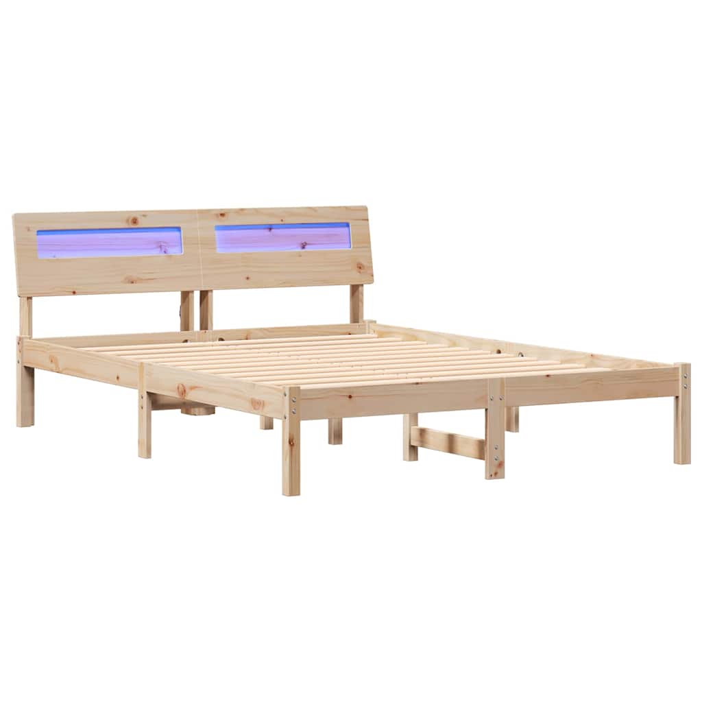 Bed Frame with Headboard Brown 140 x 190 cm Solid Pine Wood