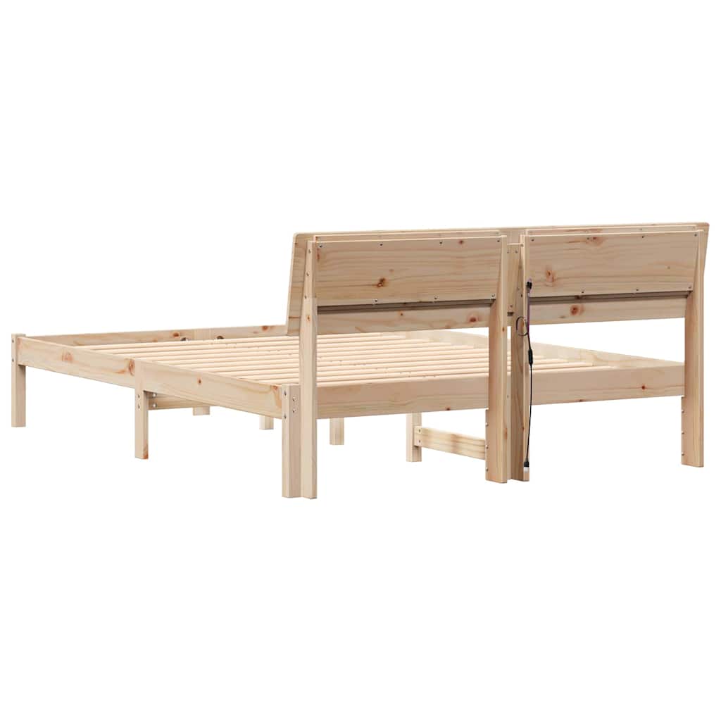 Bed Frame with Headboard Brown 140 x 190 cm Solid Pine Wood
