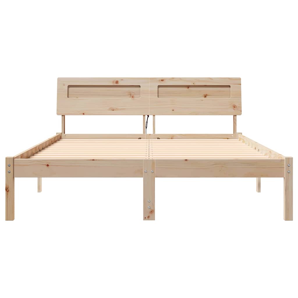 Bed Frame with Headboard Brown 140 x 190 cm Solid Pine Wood
