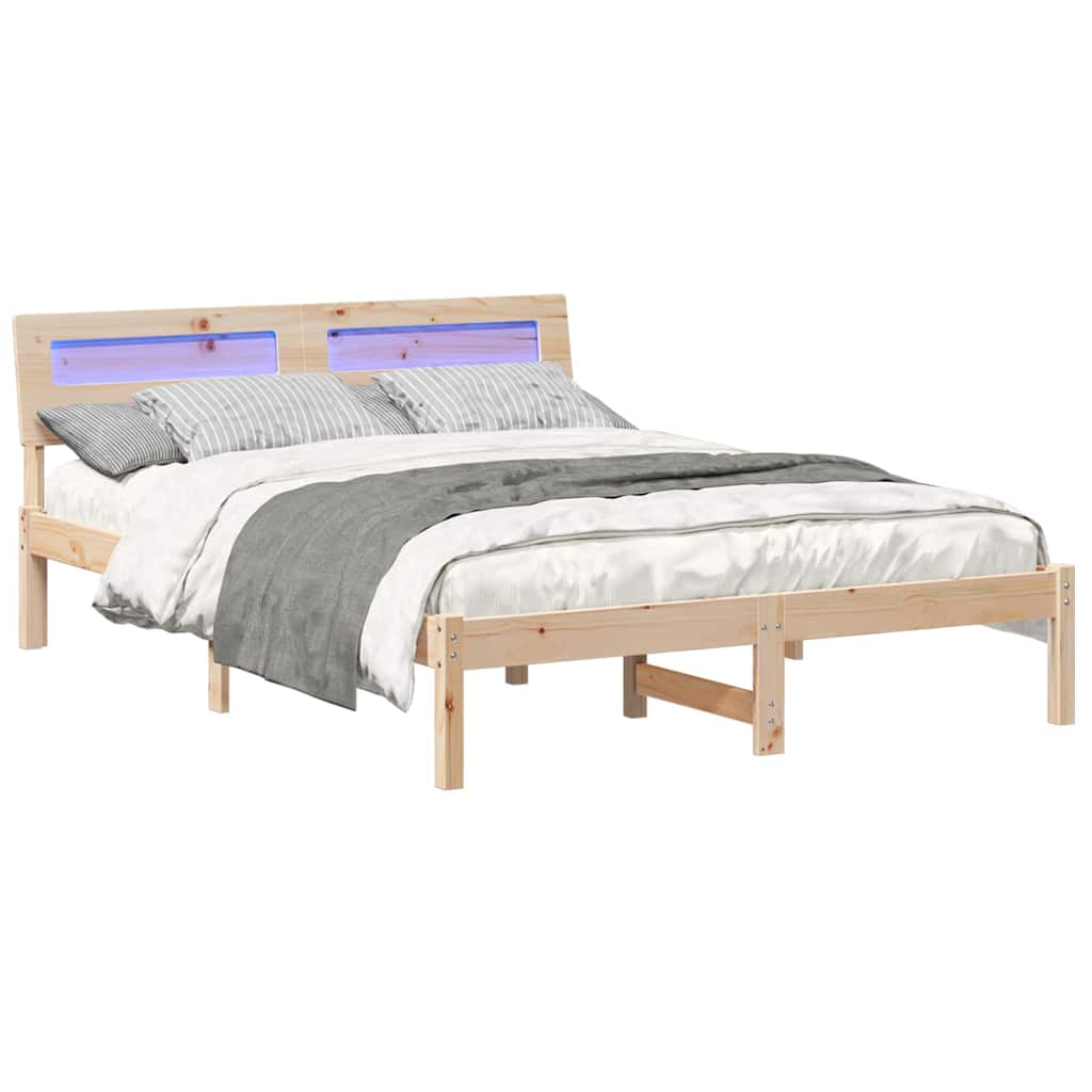 Bed Frame with Headboard Brown 140 x 190 cm Solid Pine Wood