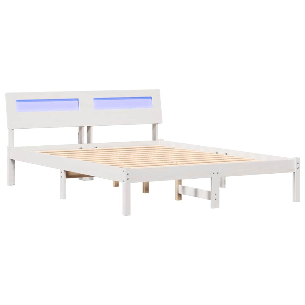 Bed Frame with Headboard White 140 x 190 cm Solid Pine Wood