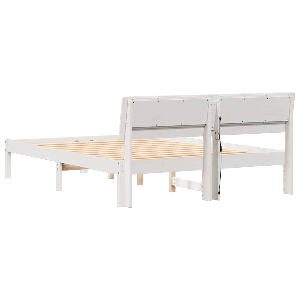 Bed Frame with Headboard White 140 x 190 cm Solid Pine Wood