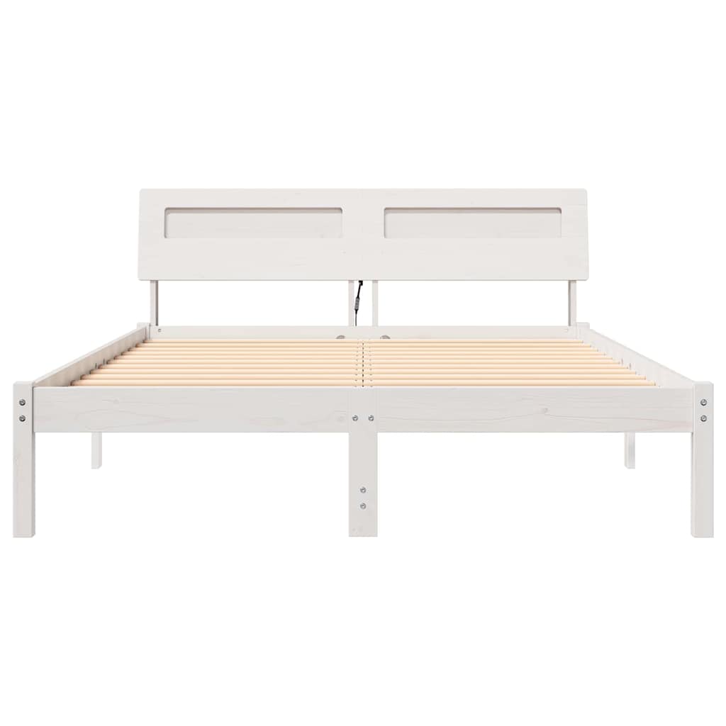 Bed Frame with Headboard White 140 x 190 cm Solid Pine Wood