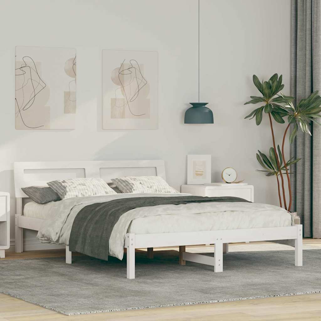 Bed Frame with Headboard White 135 x 190 cm Solid Pine Wood