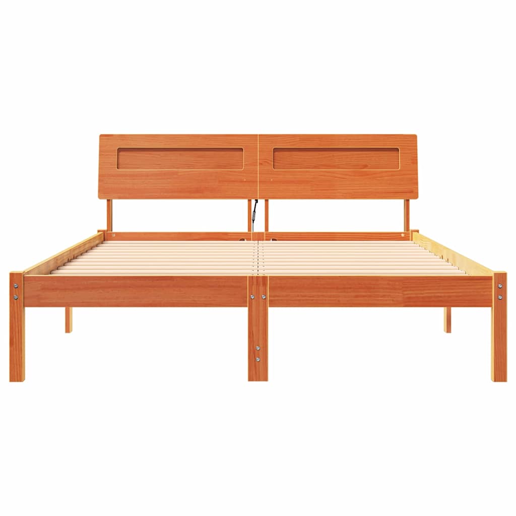 Bed Frame with Headboard Wax Brown 135 x 190 cm Solid Pine Wood