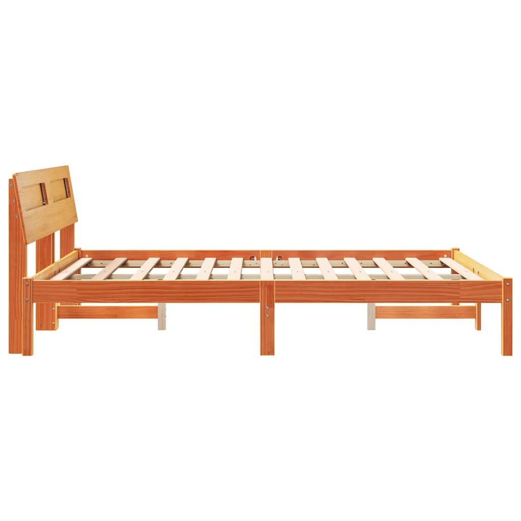 Bed Frame with Headboard Wax Brown 135 x 190 cm Solid Pine Wood