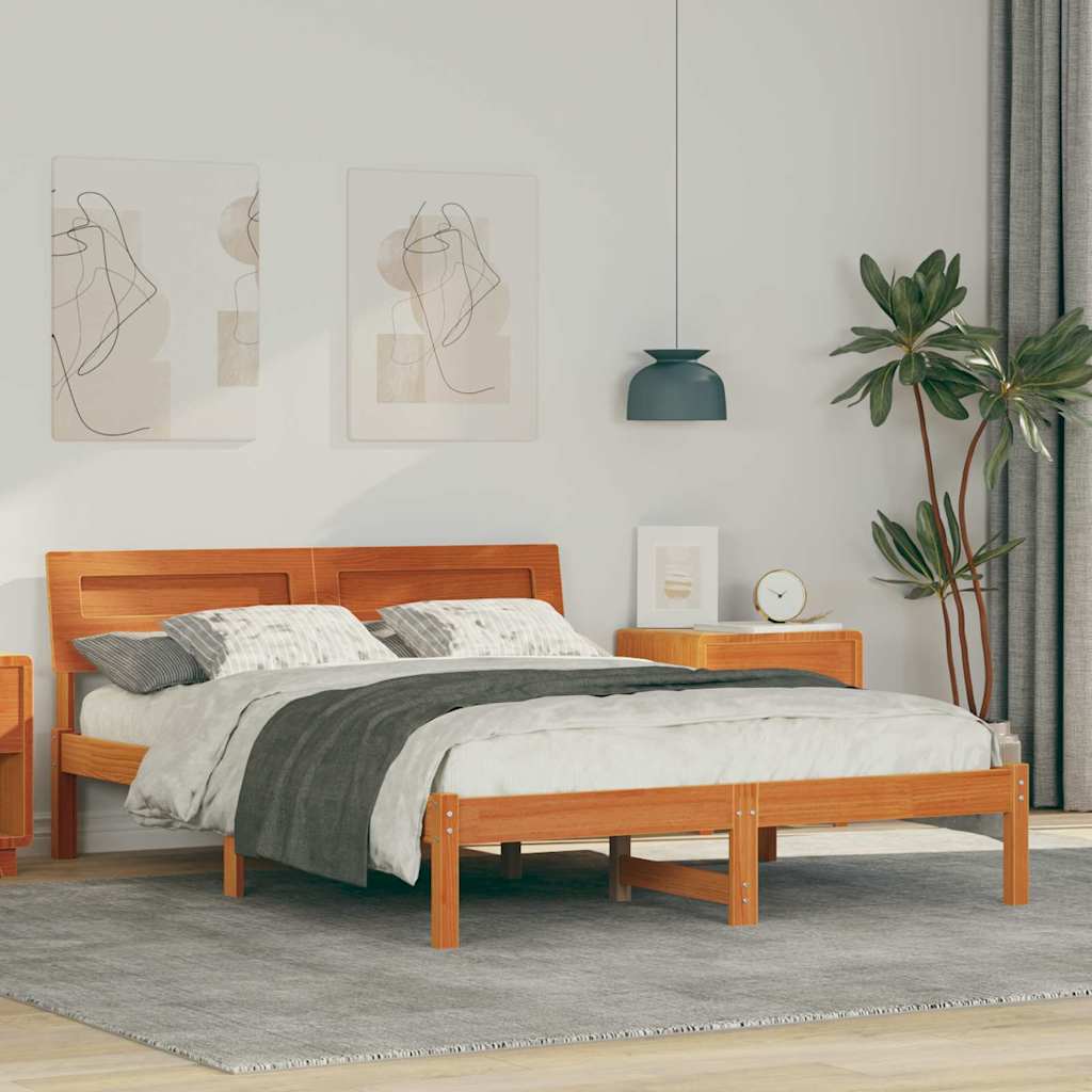 Bed Frame with Headboard Wax Brown 120 x 190 cm Solid Pine Wood