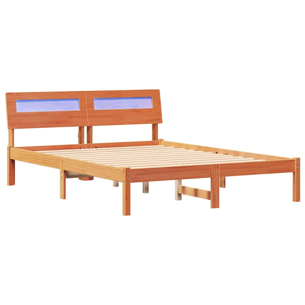 Bed Frame with Headboard Wax Brown 120 x 190 cm Solid Pine Wood
