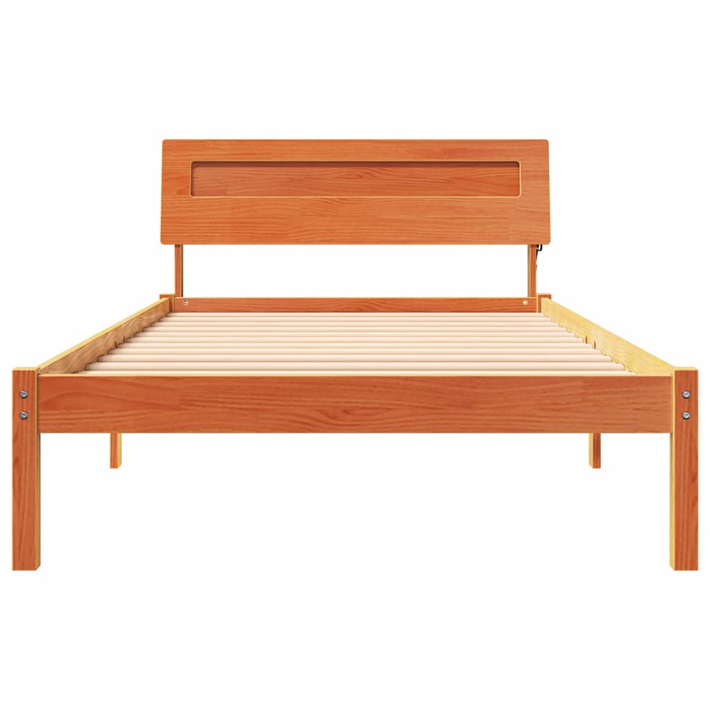Bed Frame with Headboard Wax Brown 100 x 200 cm Solid Pine Wood
