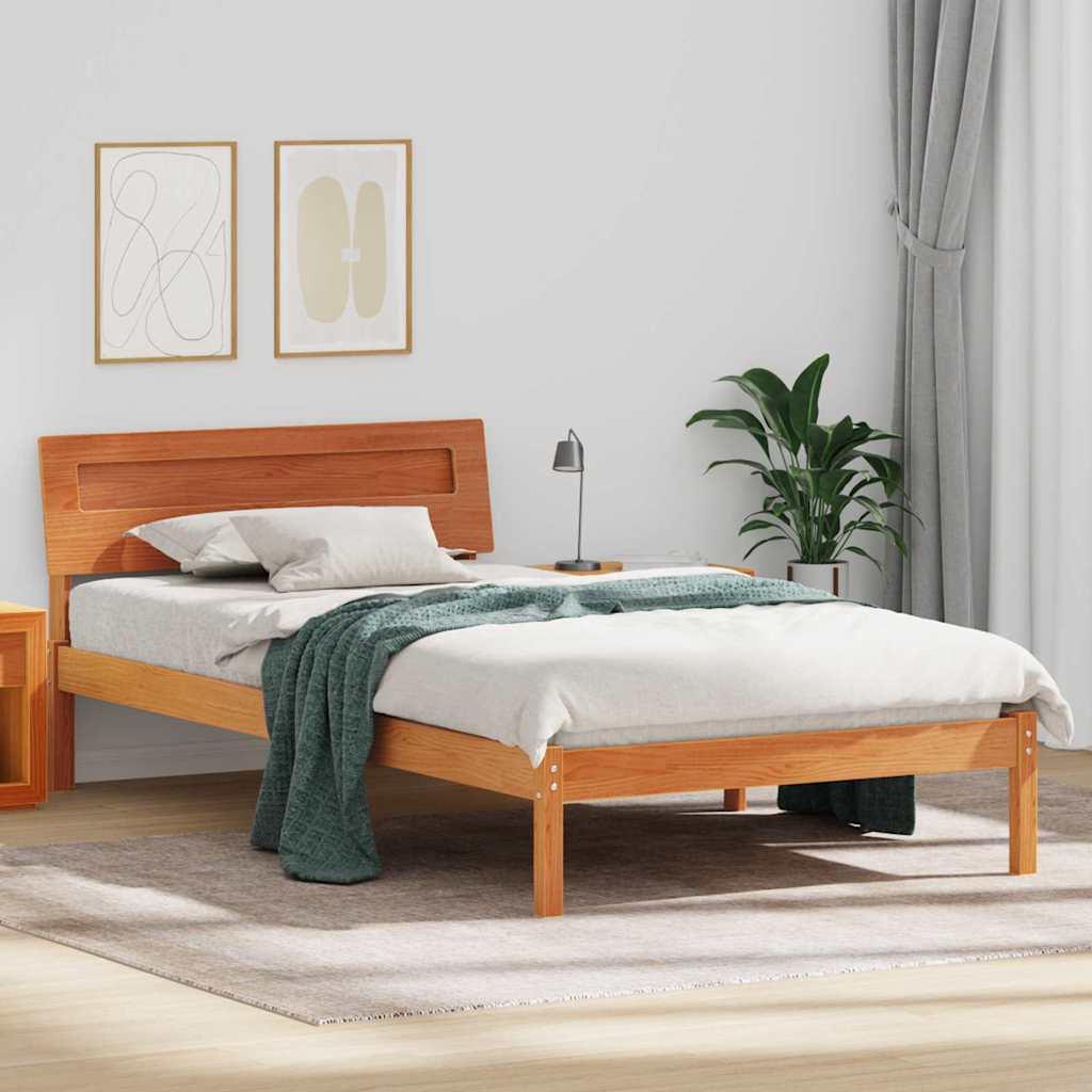 Bed Frame with Headboard Wax Brown 90 x 200 cm Solid Pine Wood