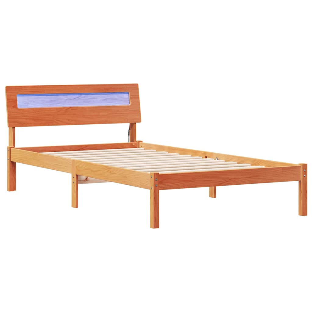 Bed Frame with Headboard Wax Brown 90 x 200 cm Solid Pine Wood