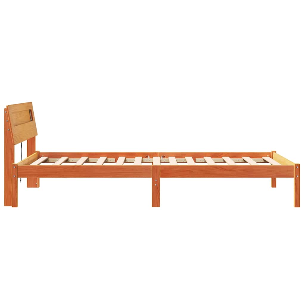 Bed Frame with Headboard Wax Brown 90 x 200 cm Solid Pine Wood