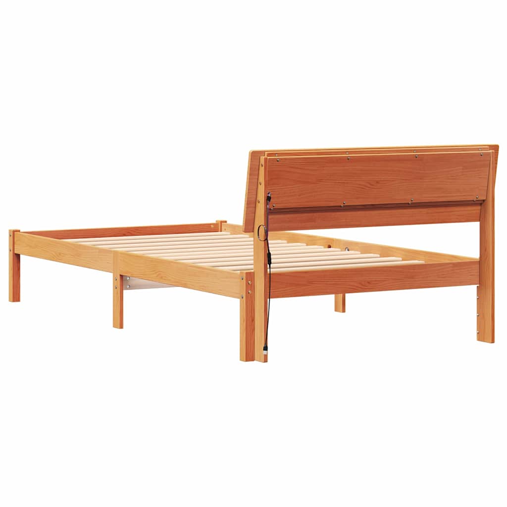Bed Frame with Headboard Wax Brown 80 x 200 cm Solid Pine Wood