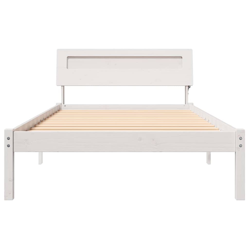 Bed Frame with Headboard White 90 x 190 cm Solid Pine Wood