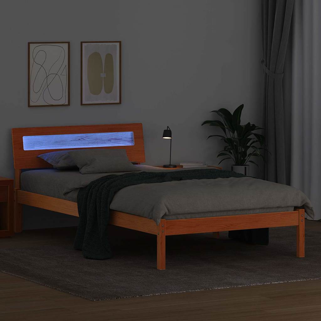 Bed Frame with Headboard Wax Brown 90 x 190 cm Solid Pine Wood