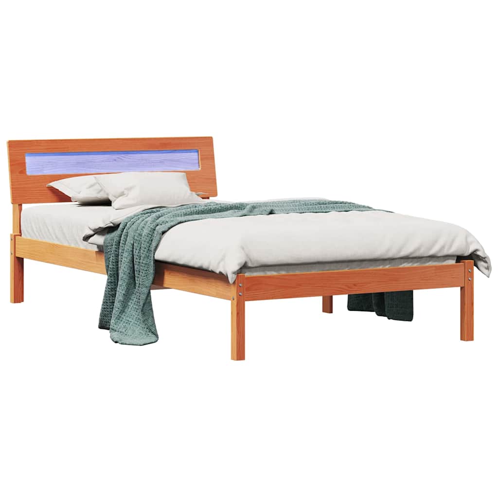 Bed Frame with Headboard Wax Brown 90 x 190 cm Solid Pine Wood