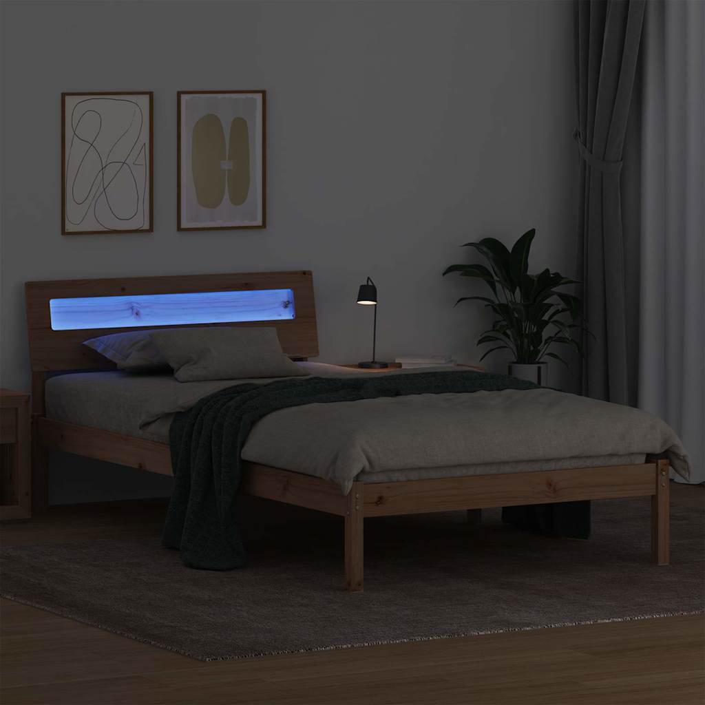 Bed Frame with Headboard Brown 75 x 190 cm Solid Pine Wood