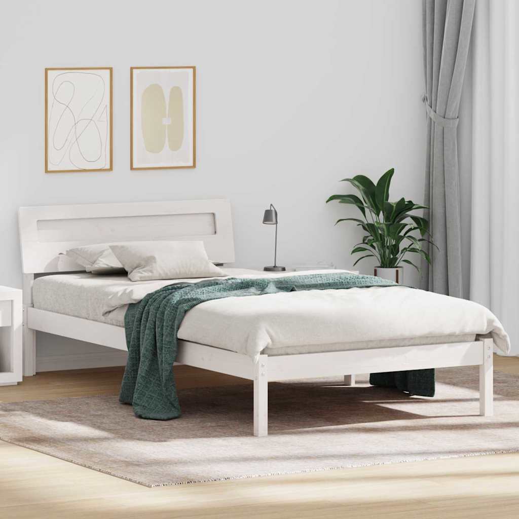 Bed Frame with Headboard White 75 x 190 cm Solid Pine Wood