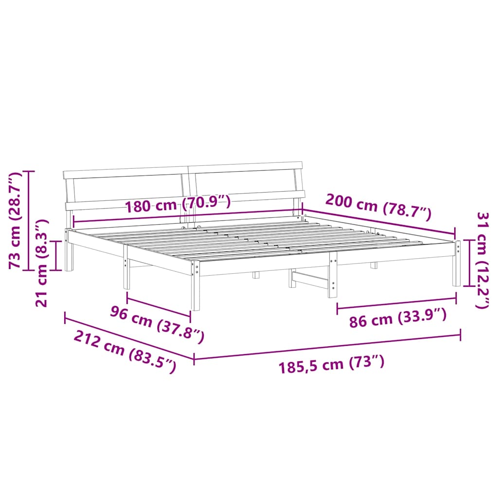 Bed Frame with Headboard Brown 180 x 200 cm Solid Pine Wood