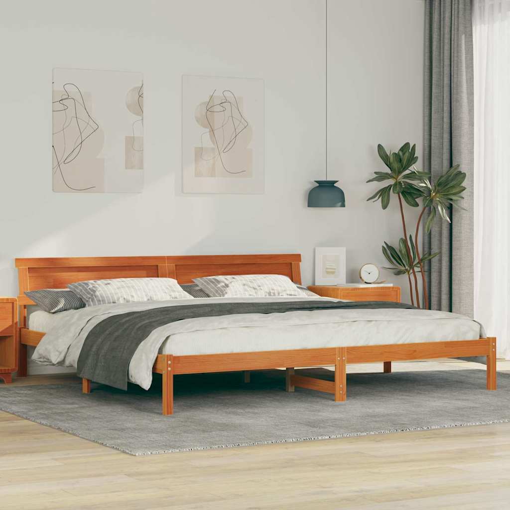 Bed Frame with Headboard Wax Brown 180 x 200 cm Solid Pine Wood