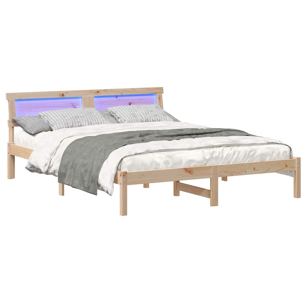 Bed Frame with Headboard Brown 160 x 200 cm Solid Pine Wood