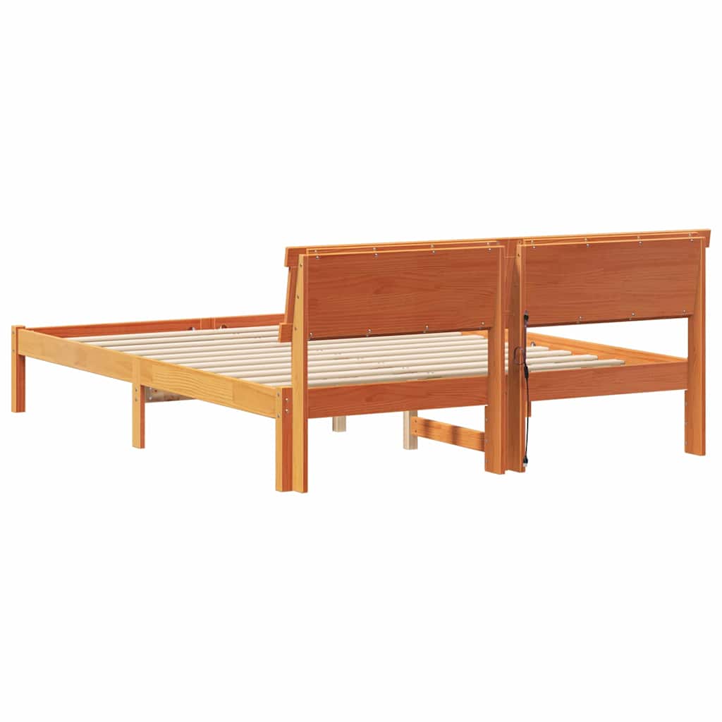 Bed Frame with Headboard Wax Brown 160 x 200 cm Solid Pine Wood
