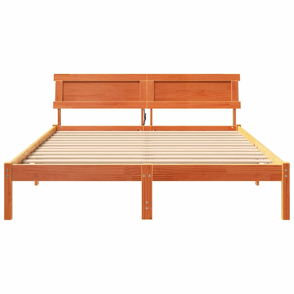 Bed Frame with Headboard Wax Brown 160 x 200 cm Solid Pine Wood
