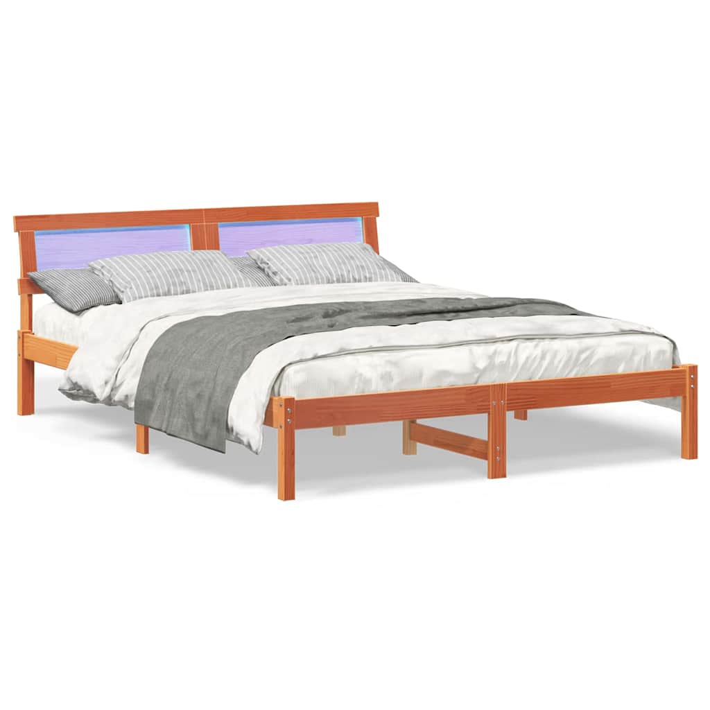 Bed Frame with Headboard Wax Brown 160 x 200 cm Solid Pine Wood