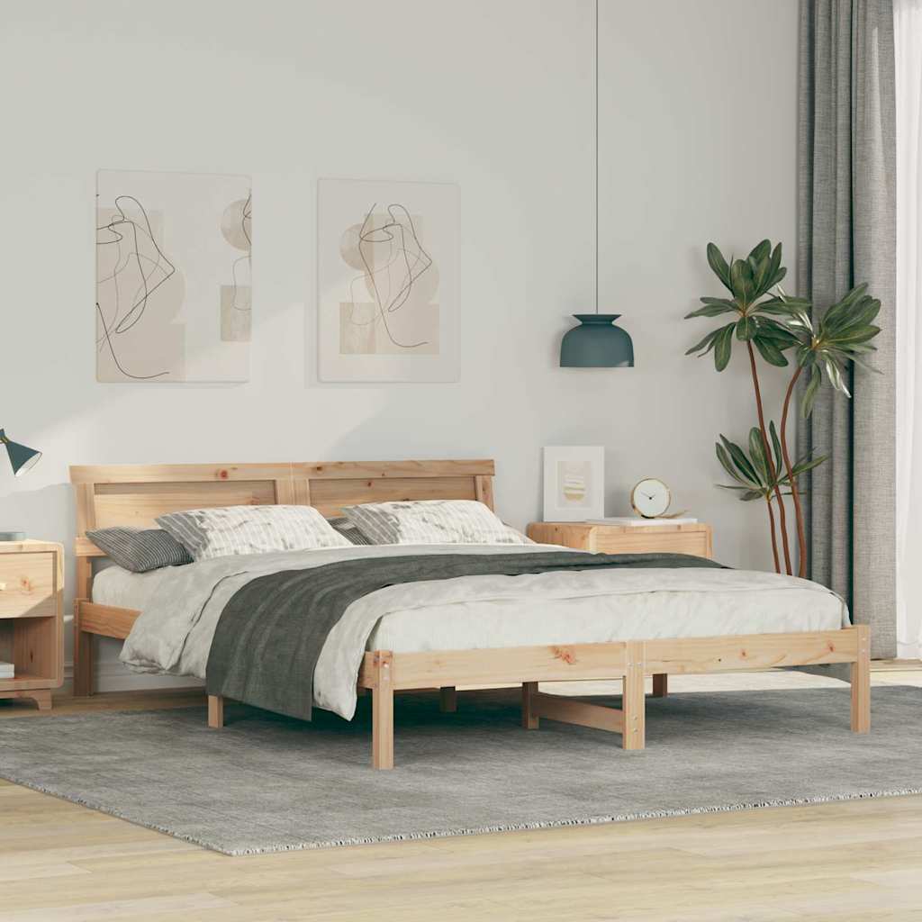 Bed Frame with Headboard Brown 150 x 200 cm Solid Pine Wood